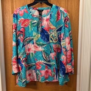 Ali Miles - Multicolor Tropical Leaf & Floral Print Shirt